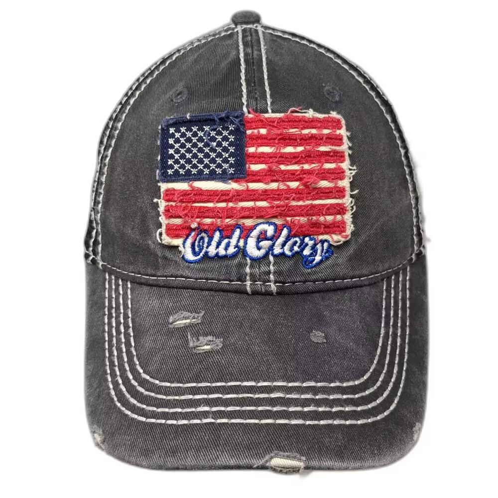 Wild Wear Trucker Hat Gray Black One Size Snapback Old Glory American Flag Patch
